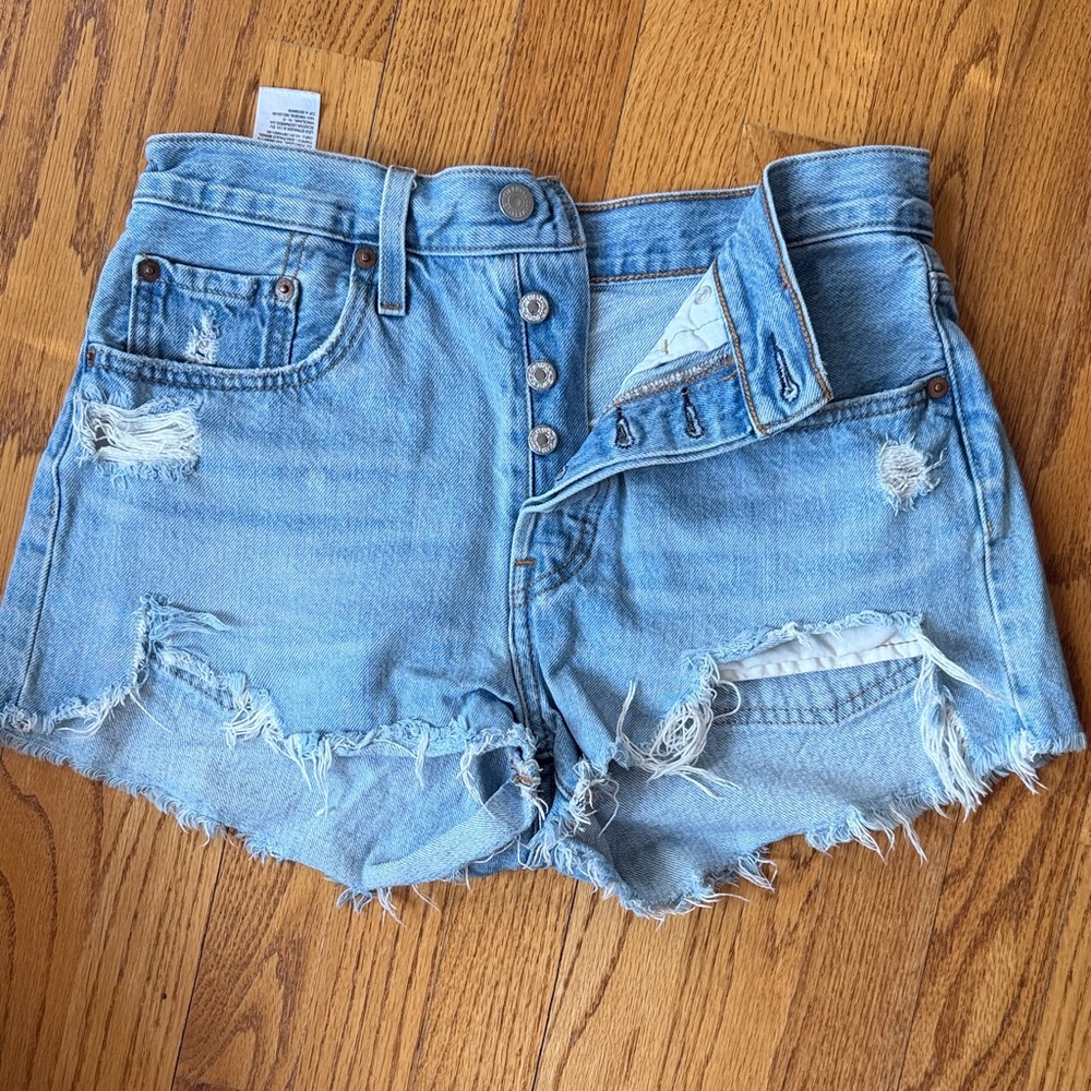 Levi's Distressed High-Waist Denim Shorts